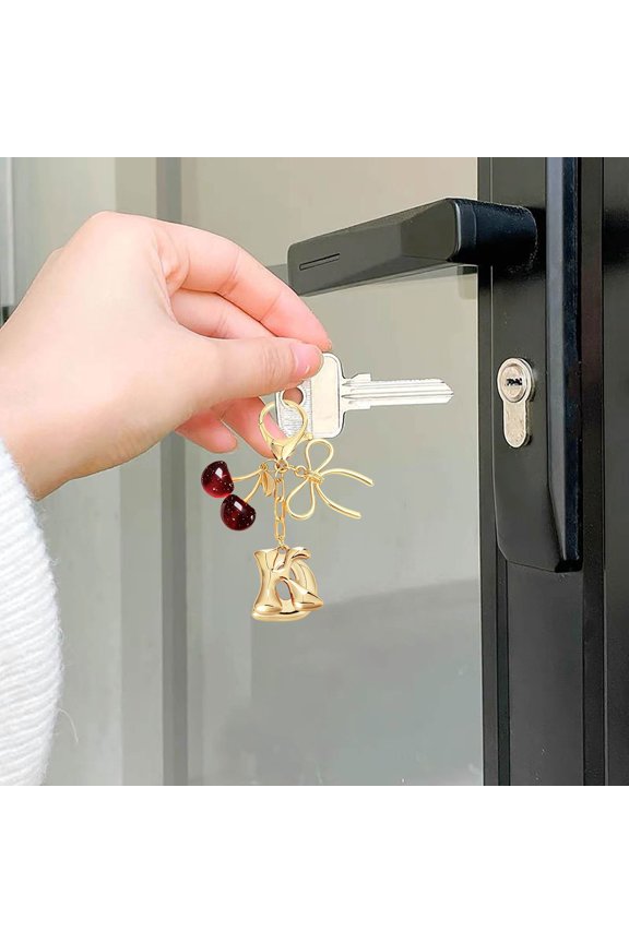 Bubble Initial Keychain Bow Cherry Bag Charms Cute Purse Accessories Women Handbag Decor Aesthetic Backpack Key Ring
