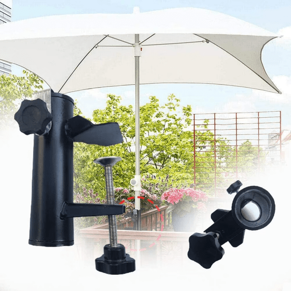 Hyhucoie Patio Umbrella Holder Balcony Railing Clamp Adjustable Sunshade Support Bracket for Square Rails Outdoor Deck Mount