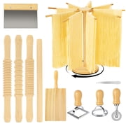 Hyindoor 11PCS Pasta Making Tools, Rotatable Pasta Drying Rack, 3 Size Threaded Rolling Pins, Long Rolling Pin, Gnocchi Board, Dough Cutter, Wheel Cutter, 2 Stamps, Stuffing Spoon
