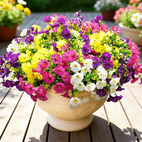 Hyindoor 12 Bundles Artificial Fake Flowers Morning Glory for Outdoors Decoration, UV Resistant No Fade Spring Decorations for Indoor Home Outside Porch Yard Garden (Multicolor)
