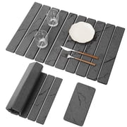 Hyindoor 2 PCS 23.19"×15.35" & 8"x4" Large Foldable Stone Dish Drying Mat for Kitchen Counter , Eco-friendly Instant Drying Pad, Marble Veining Diatomaceous Earth Water Absorbing Mat (Dark Gray)
