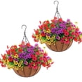 thumbnail image 1 of Hyindoor 2PCS Artificial Faux Flowers Hanging Plants Basket with 24Pcs Flowers, for Spring Summer Front Porch Balcony Yard Garden Patio Home Decor (9.8"DX14.3"H), 1 of 6