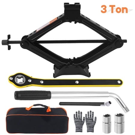 Hyindoor 3 Ton (6614 lbs) Car Jack Lift Kit 9PCS Scissor Jack Car Emergency Kit Tire Jack Tool Kit for Car SUV Truck MPV