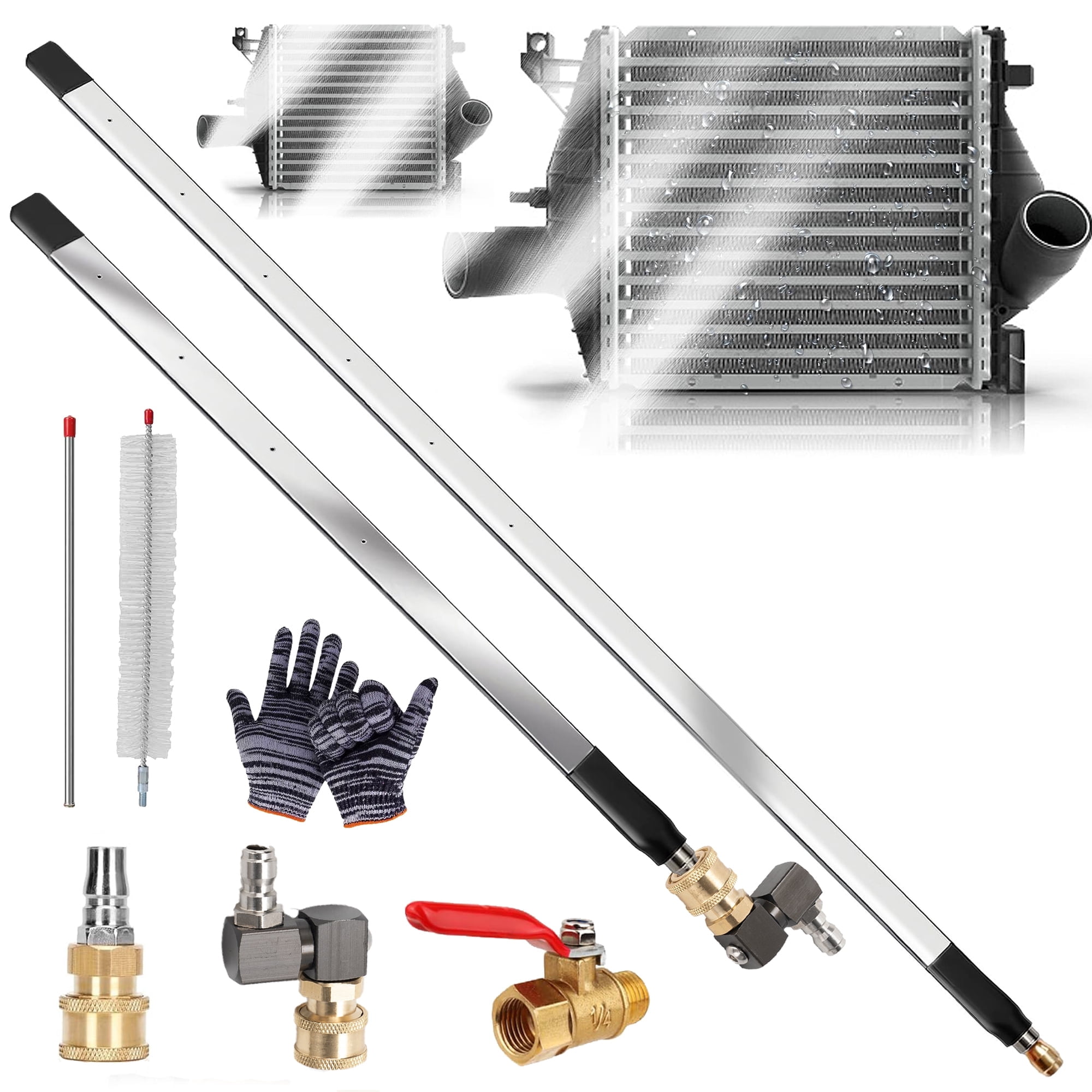 Hyindoor 47" & 24" Radiator Cleaning Wand 2PCS Set, 4500 Psi Stainless Steel Dual Water/Air Radiator Cleaner Wand, with Pressure Washer Gun Adapter & Tips for Trucks, Cars, Rvs, Heavy Equipment