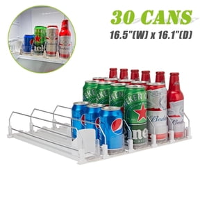 Hyindoor 5 Rows Drink Organizer for Fridge 16.14in Depth Automatic Pushing Soda Bottle Can Dispenser Adjustable Width (White)