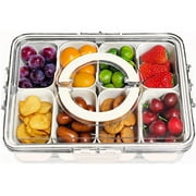 Hyindoor 8 Compartments Divided Serving Tray with Lid and Handle Portable Snack Platters Organizer Snackle Box for Fruit, Snack, Nuts, Candy, Seasoning