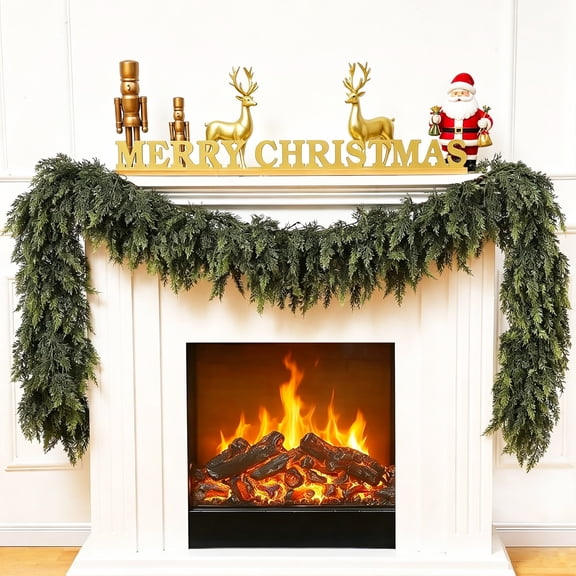 Hyindoor 9FT Christmas Cedar Garland for Mantle, 240 Branches Soft and Encrypted Thickening Artificial Pine Garlands for Christmas Mantel Table Fireplace Indoor Outdoor Holiday Decor