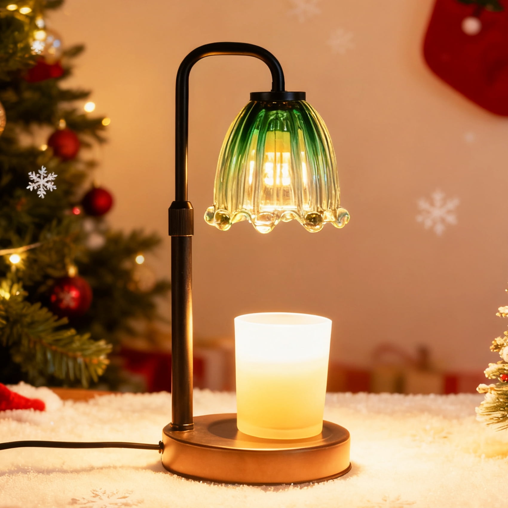 Hyindoor Candle Warmer Lamp Dark Green Gradient Glass Lampshade with Timer Adjustable Height, Wax Melt Warmer for Scented Wax with 2 GU10 Bulbs, Women Gifts for Birthday Christmas, Mom Gifts Idea