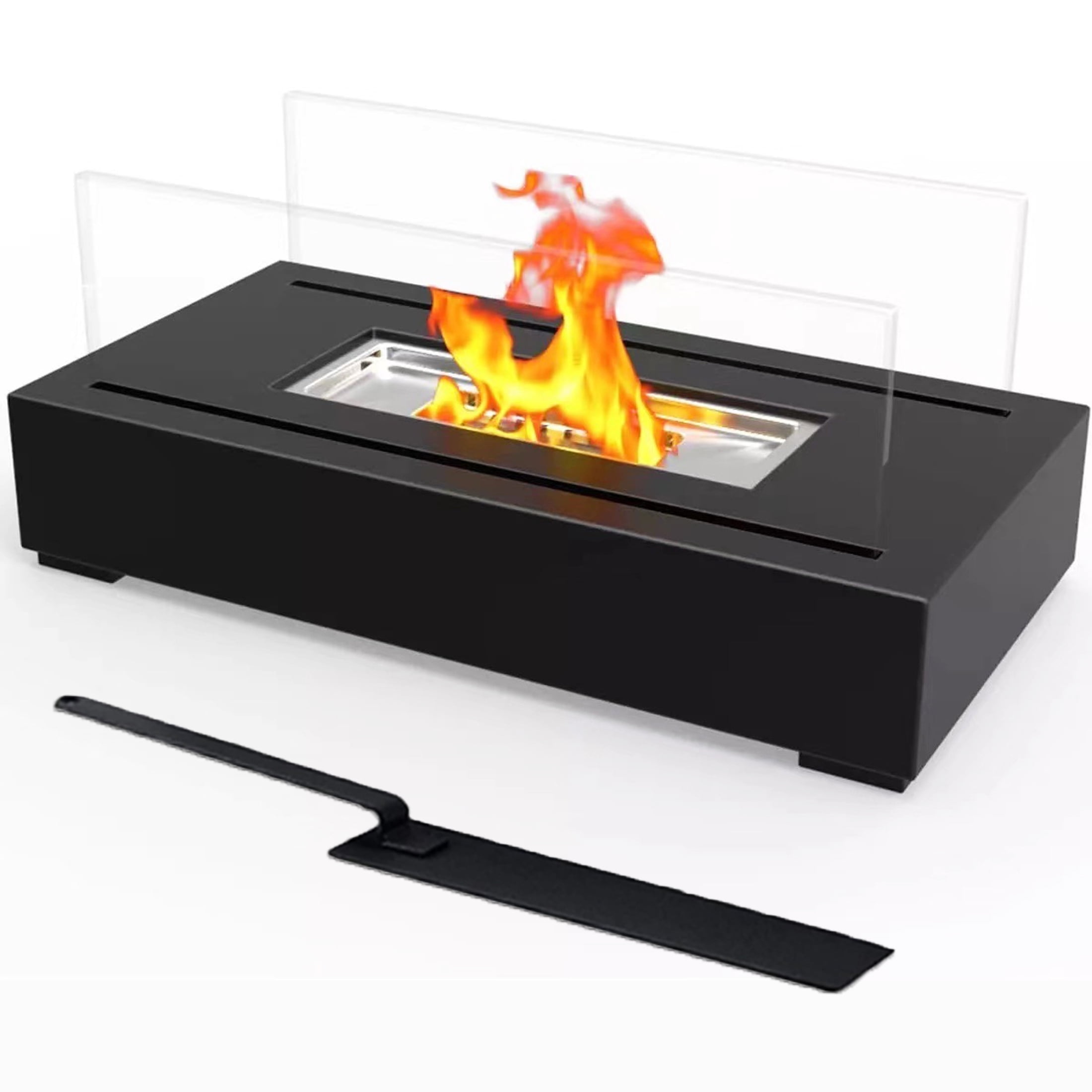 Hyindoor Rectangula Fire Pits Indoor/Outdoor Tabletop Ventless Fireplace, Black