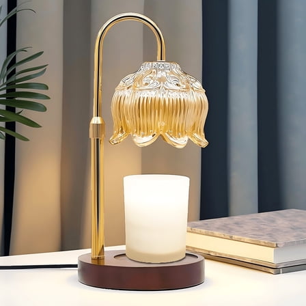 Hyindoor Flower Candle Warmer Lamp with Timer Adjustable Height, Vintage Wax Melt Warmer for Scented Wax with 2 GU10 Bulbs, Birthday Gifts for Women, Mom Gifts Idea