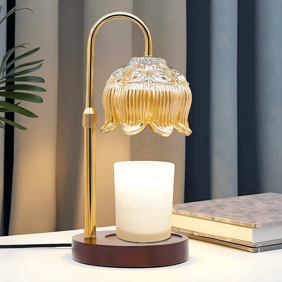 Hyindoor Flower Candle Warmer Lamp with Timer Adjustable Height, Vintage Wax Melt Warmer for Scented Wax with 2 GU10 Bulbs, Birthday Gifts for Women, Mom Gifts Idea