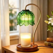 Hyindoor Flower Candle Warmer Lamp with Timer, Vintage Wax Melt Warmer for Scented Wax with 2 GU10 Bulbs, Birthday Gifts for Women, Mom Gifts Idea (Green)