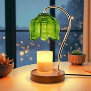 Hyindoor Flower Candle Warmer Lamp with Timer, Vintage Wax Melt Warmer for Scented Wax with 2 GU10 Bulbs, Birthday Gifts for Women, Mom Gifts Idea (Green)