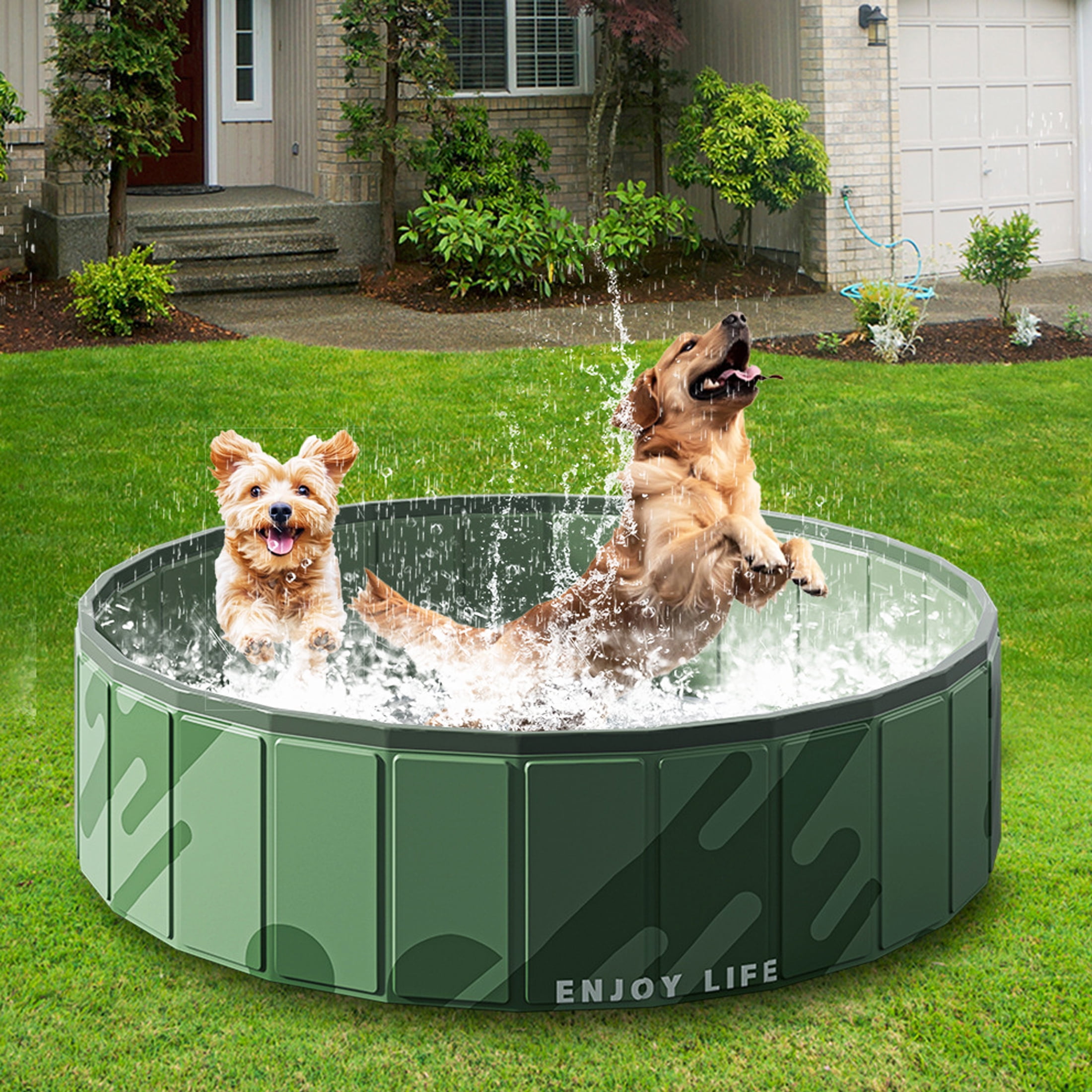 Hyindoor Foldable Pet Dog Bath Swimming Pool Hard Plastic Anti-Slip Indoor Outdoor Pool for Kids Baby and Toddler, Dark Green (48"x12") - Walmart.com