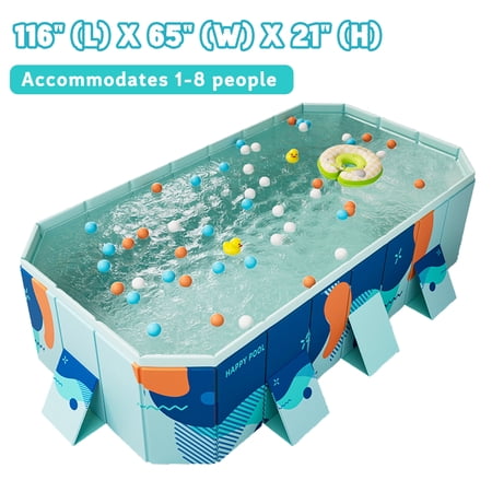 Hyindoor Outdoor Foldable Non-Inflatable Adults and Kids Swimming Pool Anti-Slip Hard Plastic for Lawn Garden Backyard(116" x 65" x 21")