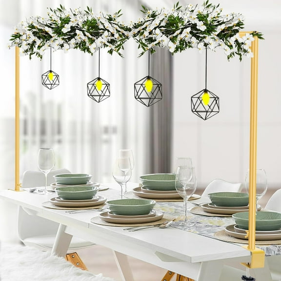 Hyindoor Over The Table Rod Stand with Clamps 31"-110" Length 31"-64" Height Adjustable, Table Metal Arch Hanging Stand, for Wedding Party Birthday Anniversary Decoration (Gold)