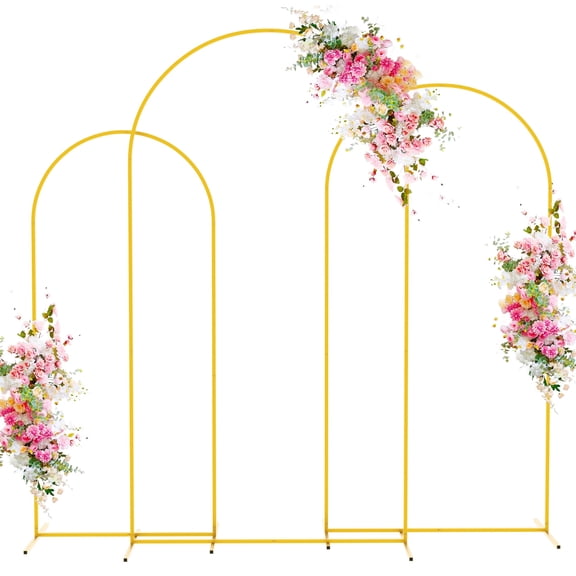 Hyindoor Wedding Arch Backdrop Stand 7.2FT, 6.6FT, 6FT Set of 3 Yellow Metal Stand for Wedding Ceremony, Bridal Shower, Birthday Party, Photo Booth Backdrops, Garden