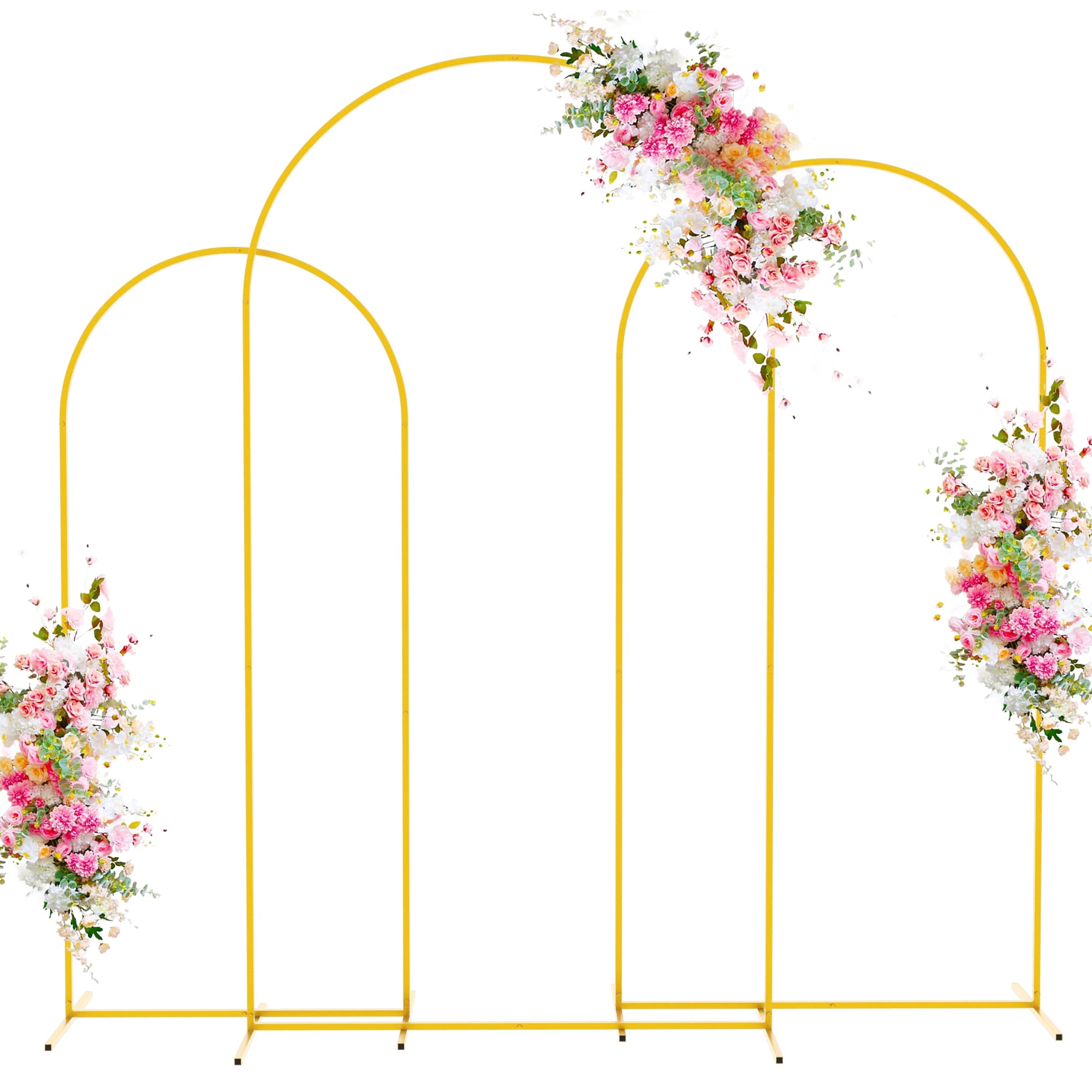 Hyindoor Wedding Arch Backdrop Stand 7.2FT, 6.6FT, 6FT Set of 3 Gold Metal Stand for Wedding Ceremony, Bridal Shower, Birthday Party, Photo Booth Backdrops, Garden