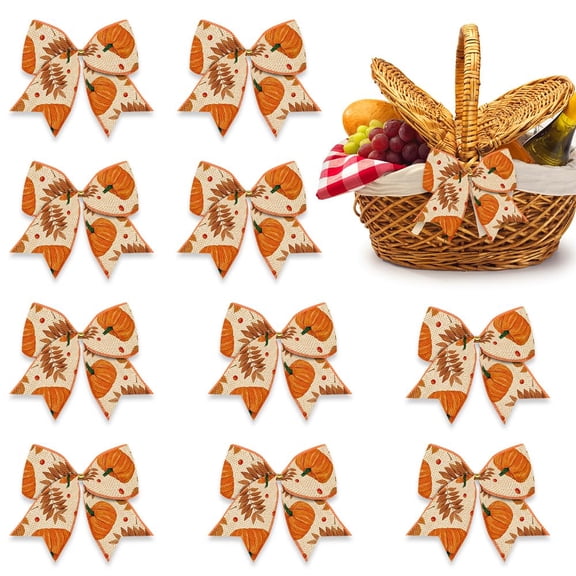 10 PCS Fall Bows for Wreath, Orange Pumpkin Harvest Bows Thanksgiving Wreath Bow 7x5.9in