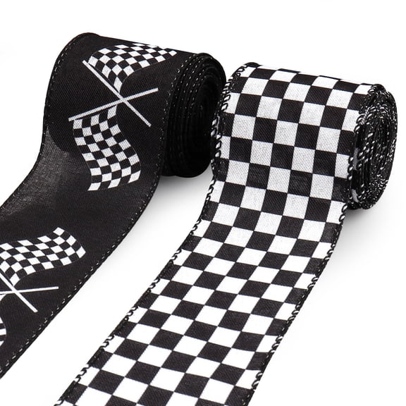 Hying 2 Rolls 2.5 Inch x 10 Yards Racing Car Theme Printed Ribbon for Crafts Wrapping