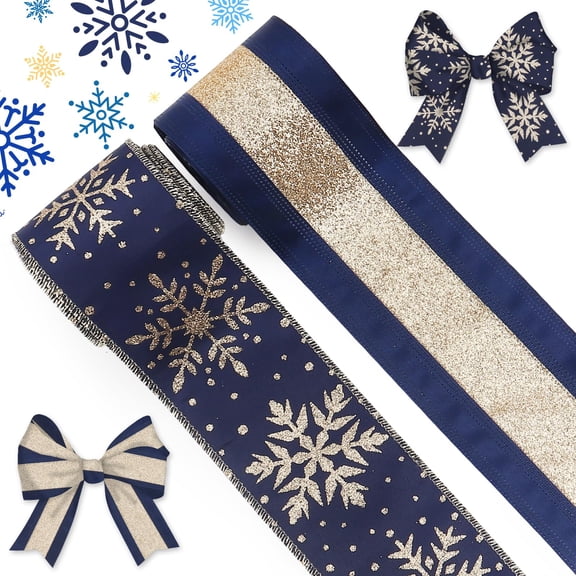 Hying 2 Rolls 2.5''x 10 Yards Christmas Wired Ribbons for Crafts Wreath Bows Gift Wrapping