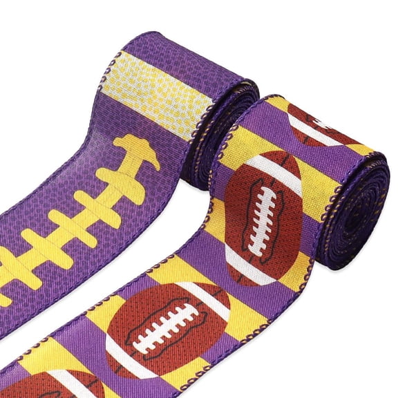 Hying 2 Rolls Football Ribbons, Sports Football Wired Edge Ribbon Purple Burlap Ribbon 2.5"x 5Yds