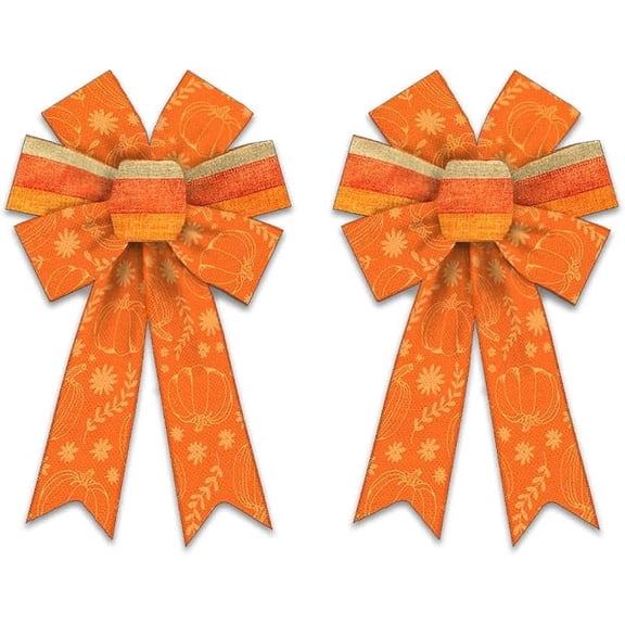 2PC Fall Wreath Bow-Autumn Harvest Orange Bows for Wreath,Farmhouse,Front Door 8.46x12.99"
