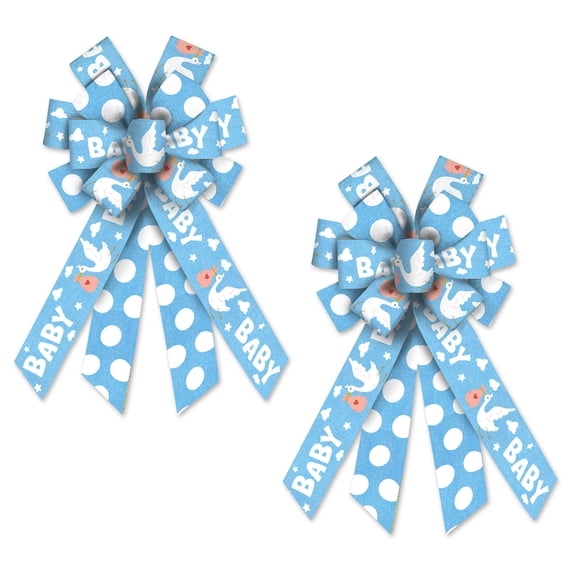 Hying 2PCS Large Baby Shower Bows for Wreath, Gender Reveal Wreath Bow Blue Burlap Bows