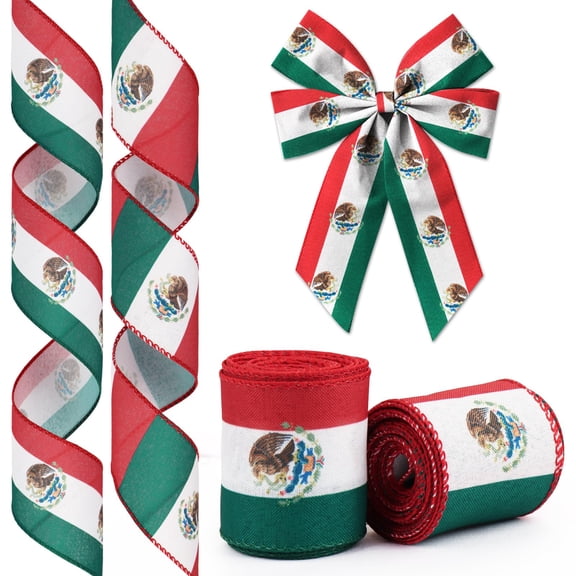 Hying 2Rolls Mexican Flag Ribbons Wired for Wreath Bow Wrapping Gift Flag of Mexico Ribbon