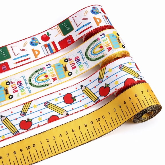 Hying 4Rolls Back to School Linen Wired Edge Ribbons for First Day of School Gift Wrapping