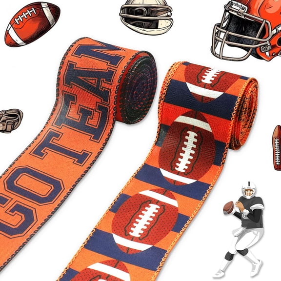 Hying Football Ribbons 2 Rolls Wired Edge Bows, Orange & Red Burlap, Craft Ribbons