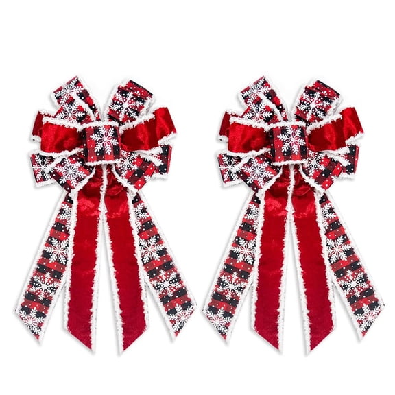 Hying Large Christmas Bows for Wreath, Red Velvet Wreath Bow Winter Holiday Snowflake Craft Tree Topper