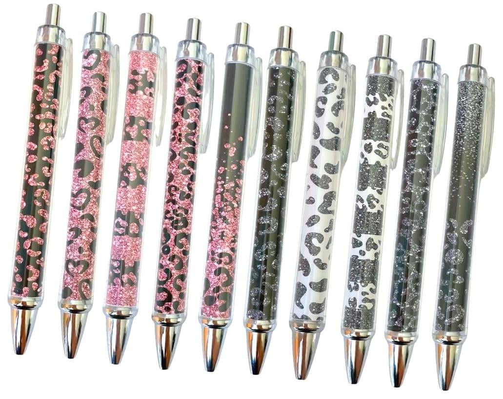 Hyjoy 10-Piece Leopard Cheetah Animal Print Pen Set for Desk Decor, Cute for Teachers, Veterinary Professionals, Women Nurses, Featuring Black and Silver Cheetah Designs for Planners and Jo