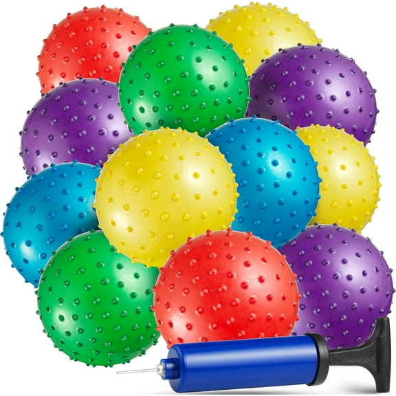 Bedwina Mini Knobby Balls - Bulk 5 Inch Sensory Balls and Spiky Massage Stress Balls with Pump, Fun Bouncy Ball Party Favors Pack of 36