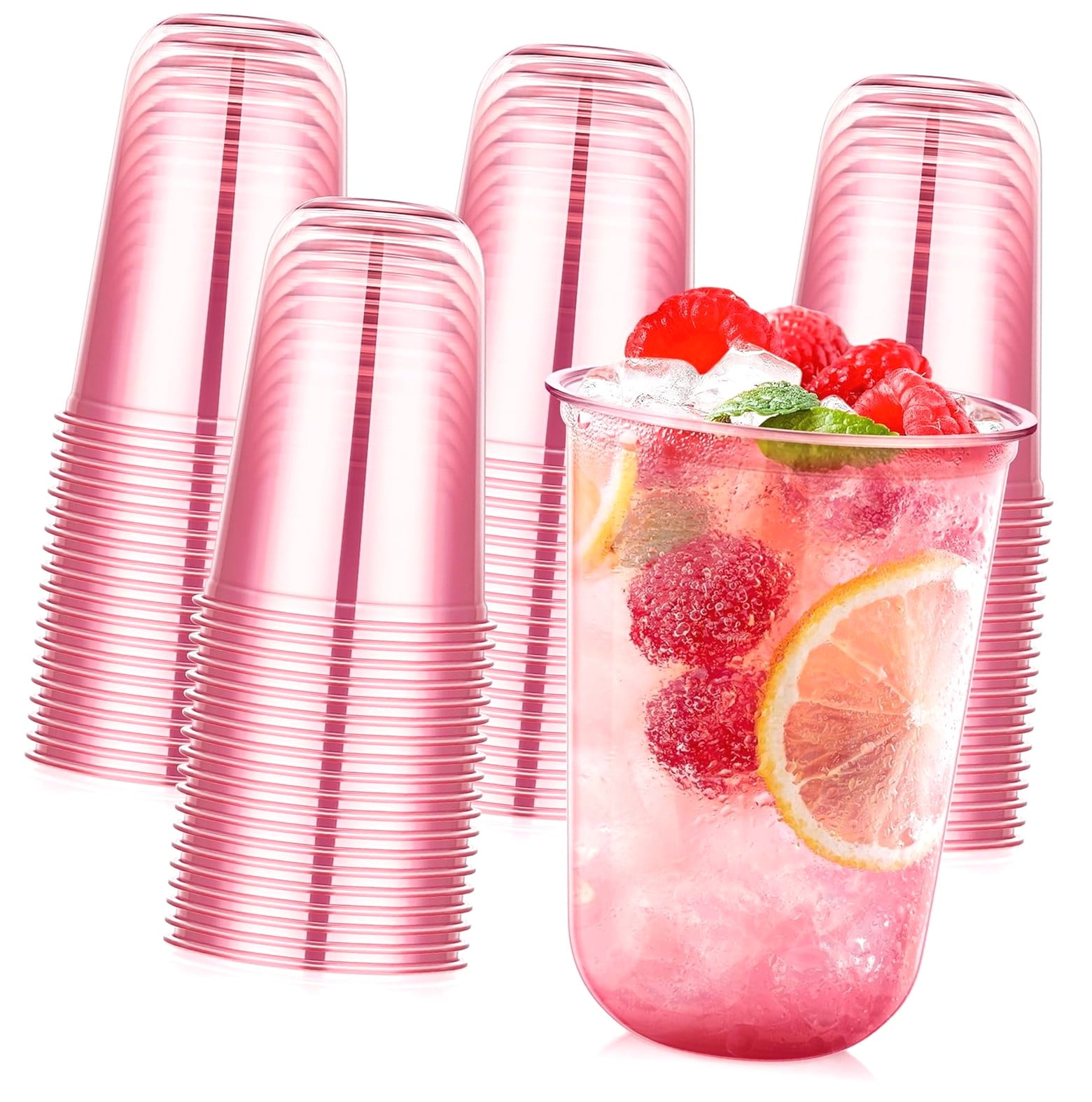 Hyjoy 100 Pieces 16oz Plastic Cups, Round Bottom Stemless Glasses ...