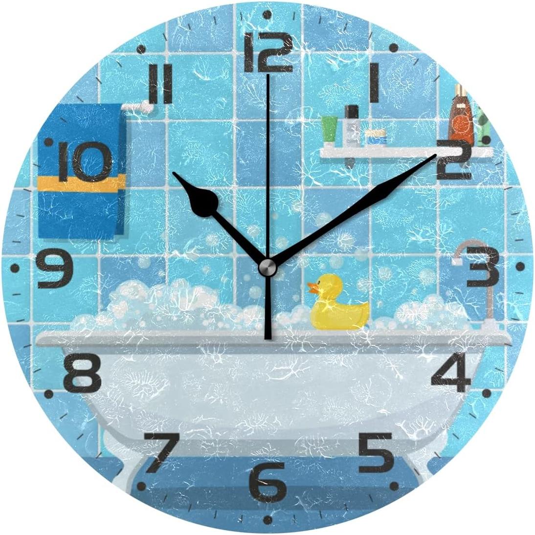 Hyjoy 10in Vintage Bathtub Wall Clock Silent Non Ticking Round Clock