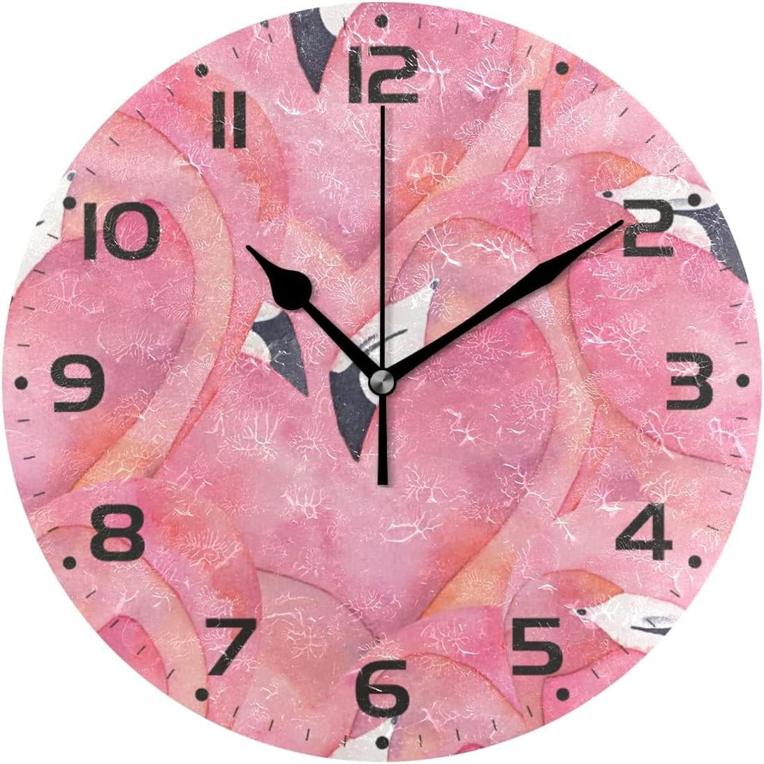 Hyjoy 10in Watercolor Pink Flamingo Wall Clock Silent Non Ticking Round