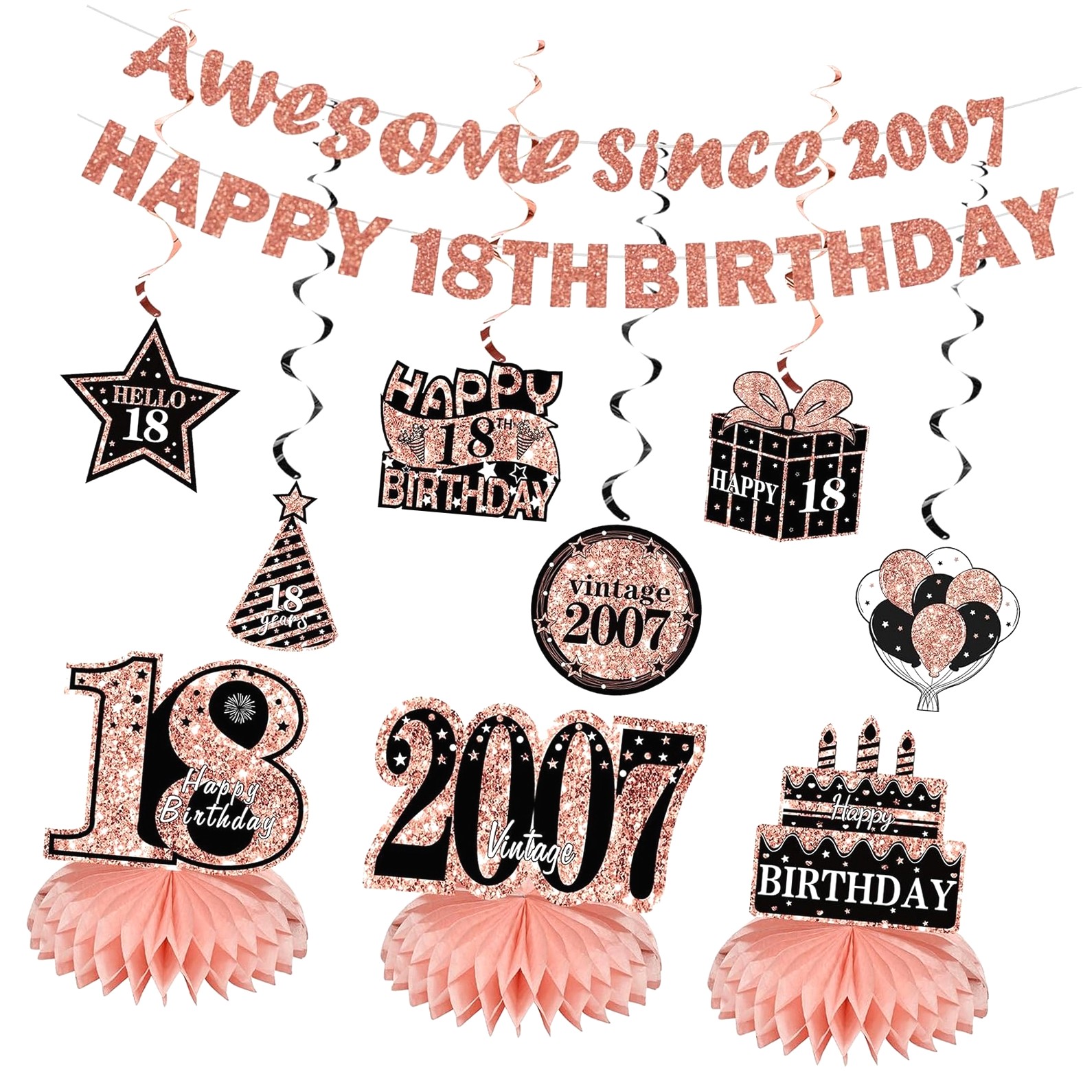 Hyjoy 11-Piece 18th Birthday Decoration Set for Girls, Rose Themed