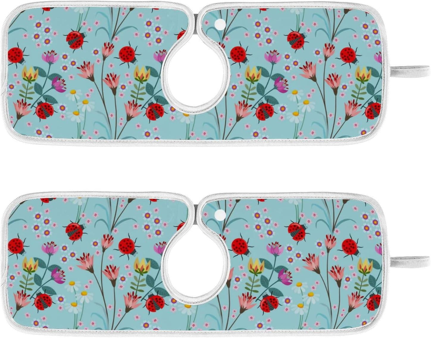 Hyjoy 14x5in 2PCS Faucet Mat Splash Guard for Kitchen Sink,Lady Bug and