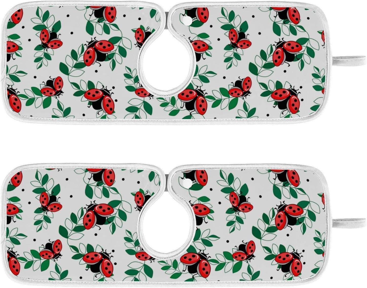 Hyjoy 14x5in 2PCS Faucet Mat Splash Guard for Kitchen Sink,Ladybug and