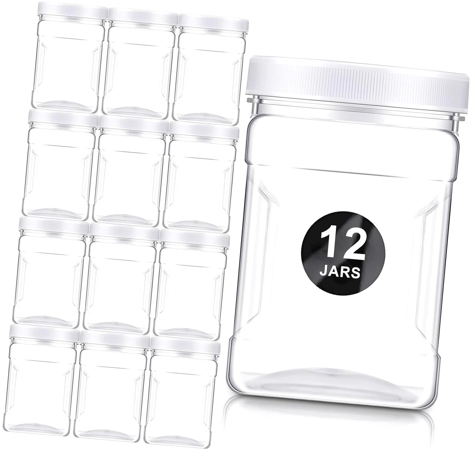 Hyjoy 18 Pcs Clear Plastic Storage Jars with , 27 oz Square Containers ...