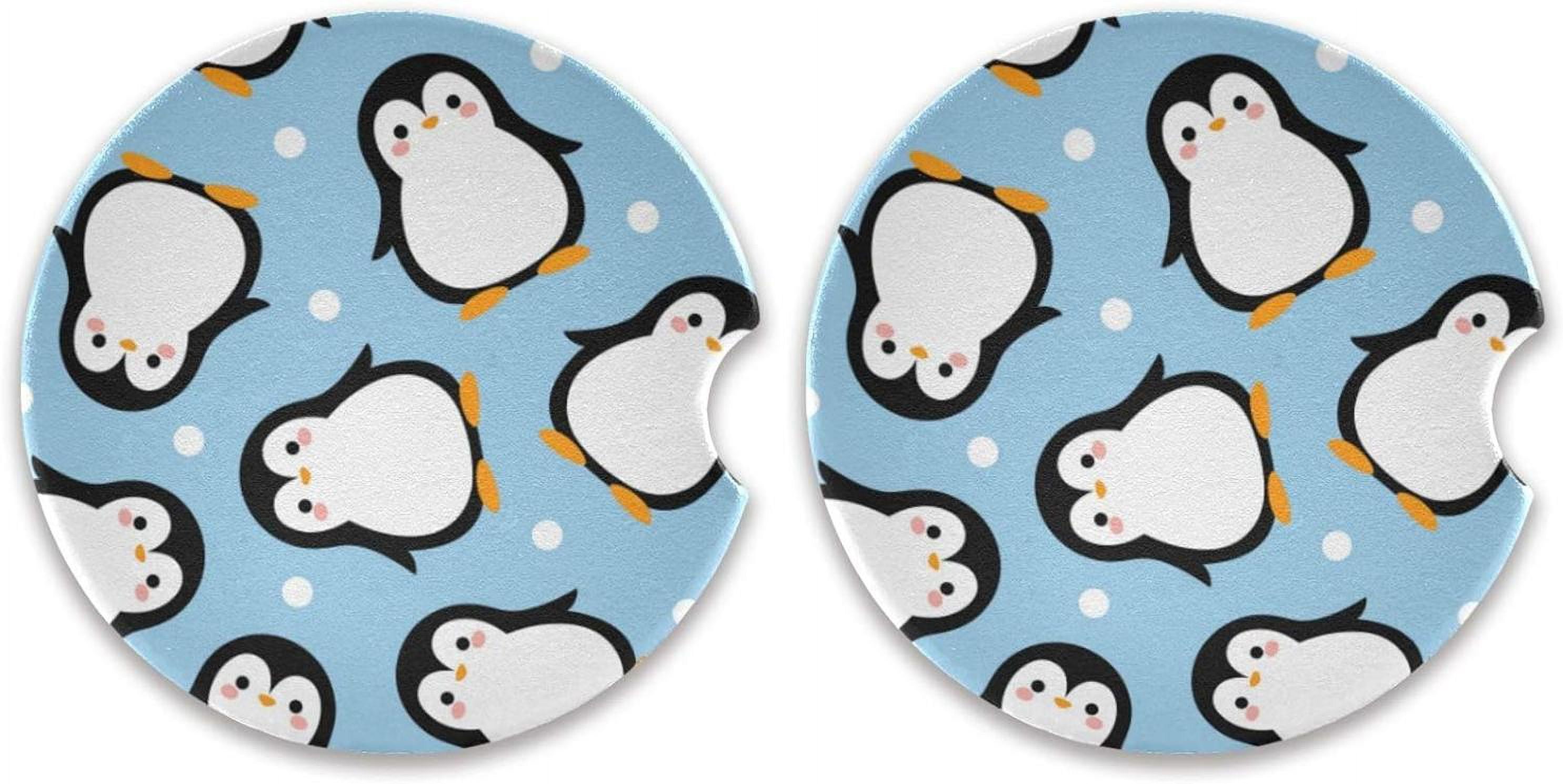 Hyjoy 2 Pack Cute Penguin Car Coasters ,Absorbent Ceramic with