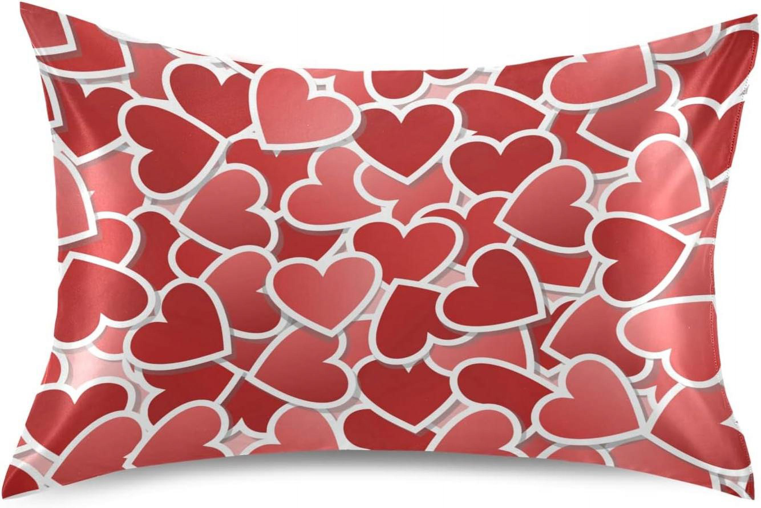 Hyjoy 20x26in Valentine's Day Heart Satin Pillowcase for Hair and Skin