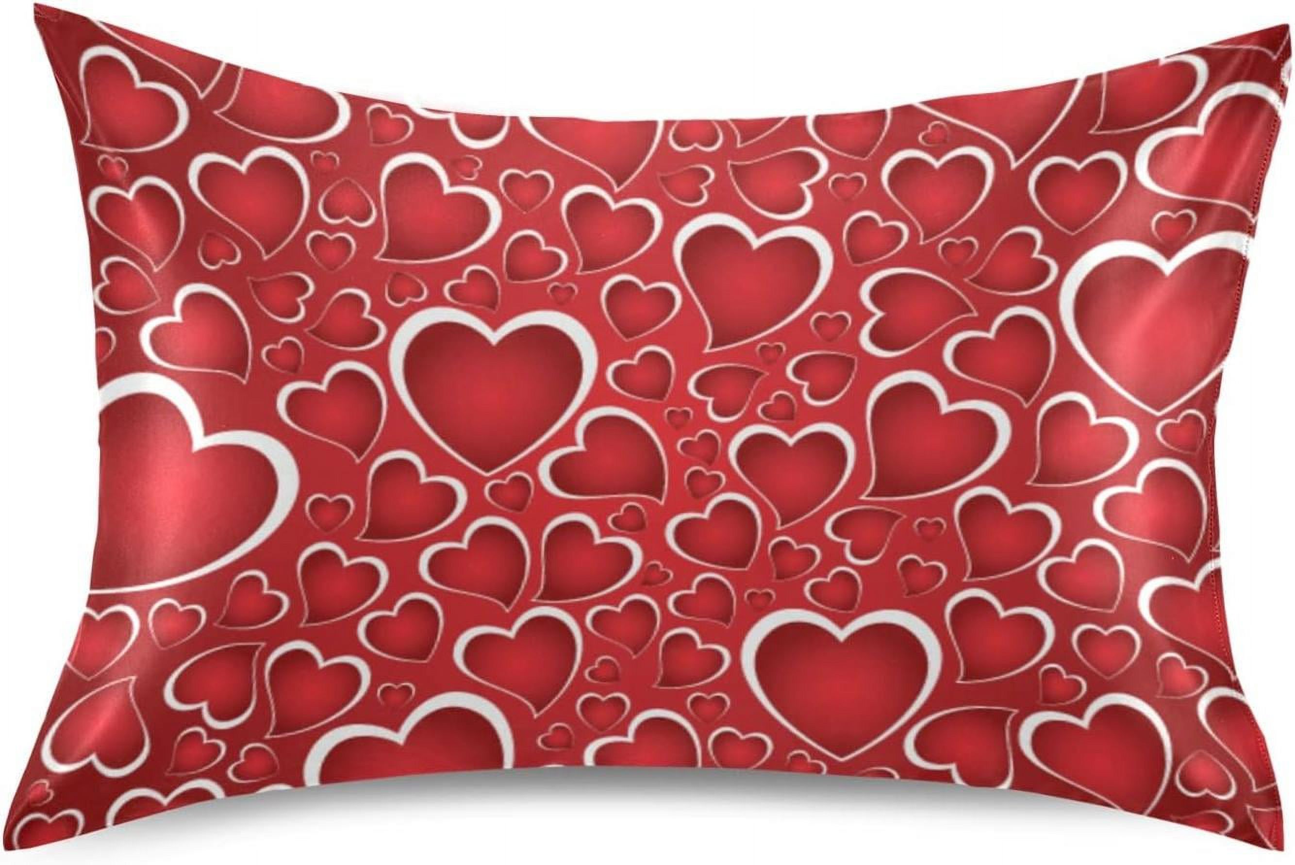 Hyjoy 20x26in Valentine's Day Heart Satin Pillowcase for Hair and Skin