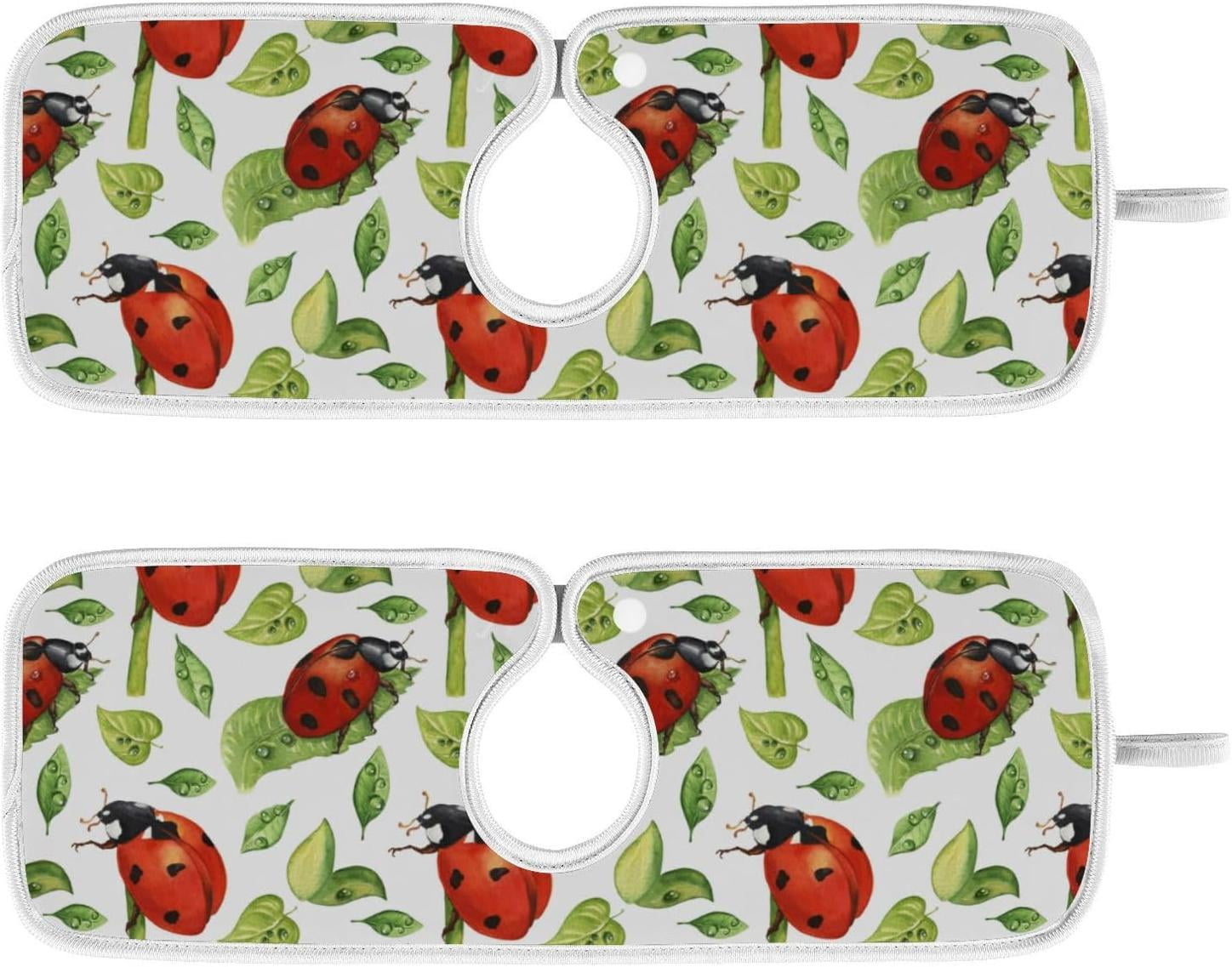 Hyjoy 23.6x5.5in 2PCS Faucet Mat Splash Guard for Kitchen Sink,Ladybug