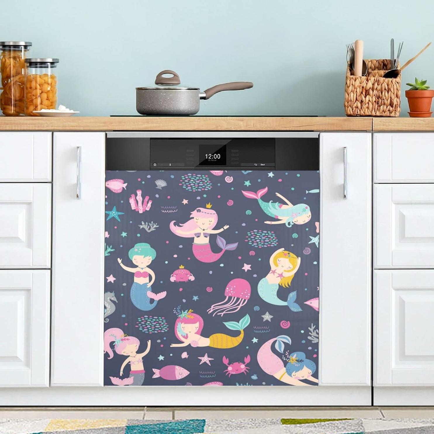 Hyjoy 23x26In Mermaid Dishwasher Cover Decorative Door