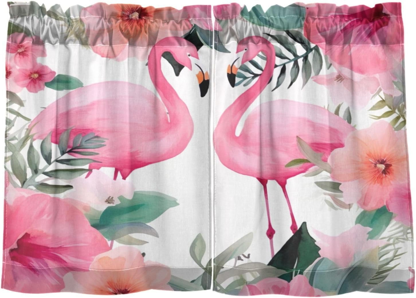 Hyjoy 24 Inch Length Kitchen Curtains Flamingos Palm Flower 2 Panels ...