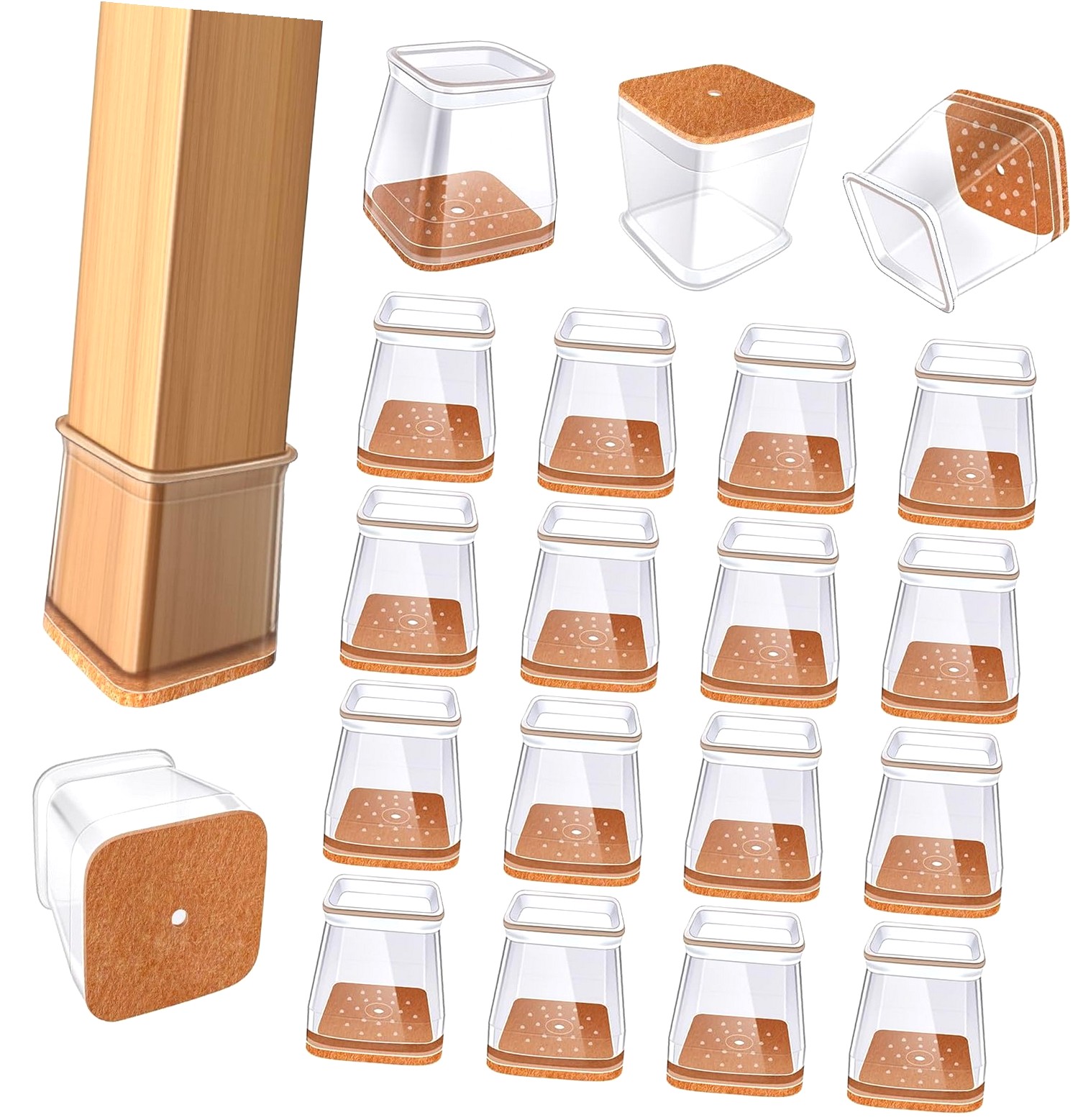 Hyjoy 24 Pcs Chair Leg Floor Protectors for Hardwood Floors Square ...