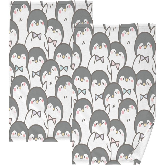 Hyjoy 2PCS Cotton Towel Set,Cute Penguins Quick Drying Face Towel,Soft