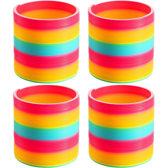 Jumbo Rainbow Spring Coil Toy - (4-Pack) 6" Plastic Giant Spring Coil for Kids, Big Spring Toys for Boys and Girls, Neon Colorful Rainbow Coil Spring for Party Favor, Gifts, Birthday